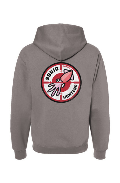 Squid Hunters motorcycle club woodside logo on back of Hooded Sweatshirt by crown moto