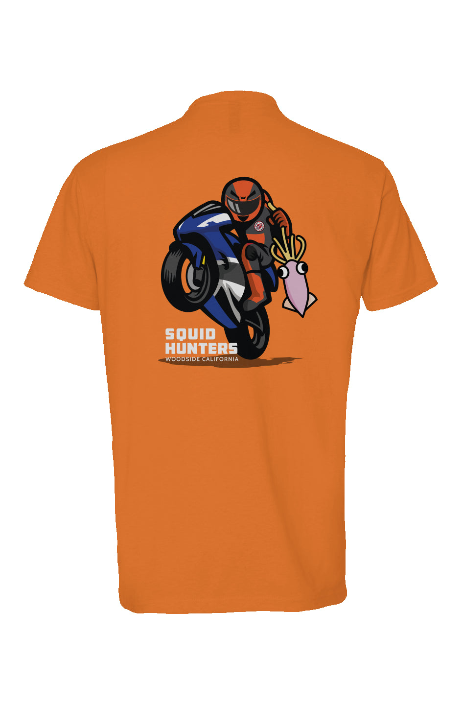 Original "Squid Hunters" motorcycle club logo on back of heather short sleeve t-shirt by crown moto