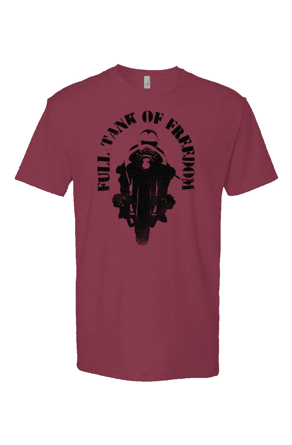 Original "Full tank of freedom" motorcycle design in black on front of heather short sleeve t-shirt by crown moto