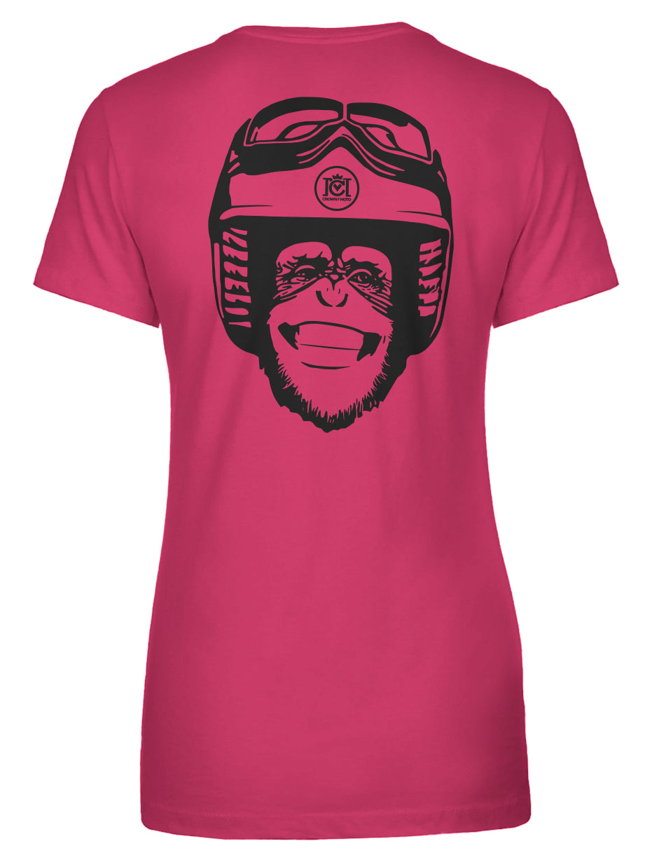 Moto Monkey Women's T-Shirt, women who ride, motorcycles, motorbikes, chimpanzee, riders, silly, funny, humor, motorcycle shirts, women's