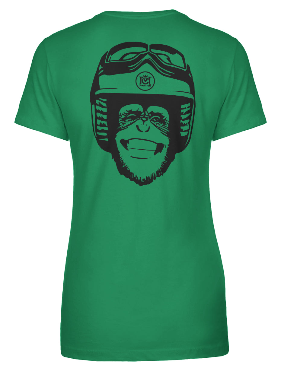 Moto Monkey Women's T-Shirt, women who ride, motorcycles, motorbikes, chimpanzee, riders, silly, funny, humor, motorcycle shirts, women's