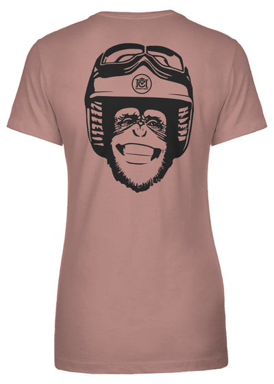 Moto Monkey Women's T-Shirt, women who ride, motorcycles, motorbikes, chimpanzee, riders, silly, funny, humor, motorcycle shirts, women's, pink t-shirt