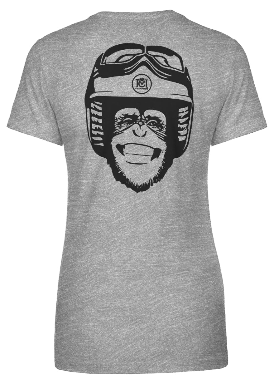 Moto Monkey Women's T-Shirt, women who ride, motorcycles, motorbikes, chimpanzee, riders, silly, funny, humor, motorcycle shirts, women's