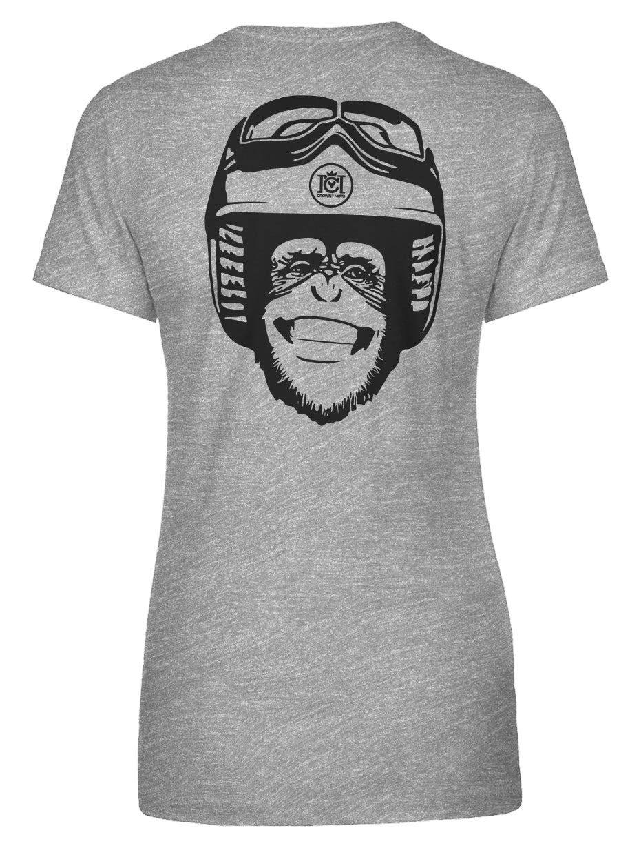 Moto Monkey Women's T-Shirt, women who ride, motorcycles, motorbikes, chimpanzee, riders, silly, funny, humor, motorcycle shirts, women's