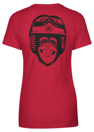 Moto Monkey Women's T-Shirt, women who ride, motorcycles, motorbikes, chimpanzee, riders, silly, funny, humor, motorcycle shirts, women's