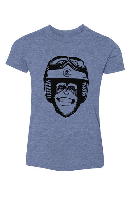 Moto Monkey Youth T-Shirt, moto monkey, monkey, chimp, chimpanzee, motorcycles, mw, motorbike, ride, riders, youth, kids, unisex, triblend, heather, kid's t-shirt, motorcycle lifestyle, humor, funny, cute shirt