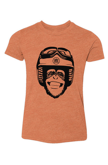 Moto Monkey Youth T-Shirt, moto monkey, monkey, chimp, chimpanzee, motorcycles, mw, motorbike, ride, riders, youth, kids, unisex, triblend, heather, kid's t-shirt, motorcycle lifestyle, humor, funny, cute shirt