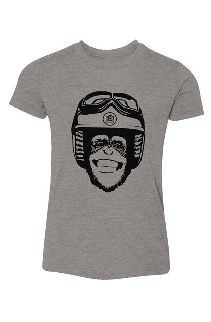 Moto Monkey Youth T-Shirt, moto monkey, monkey, chimp, chimpanzee, motorcycles, mw, motorbike, ride, riders, youth, kids, unisex, triblend, heather, kid's t-shirt, motorcycle lifestyle, humor, funny, cute shirt