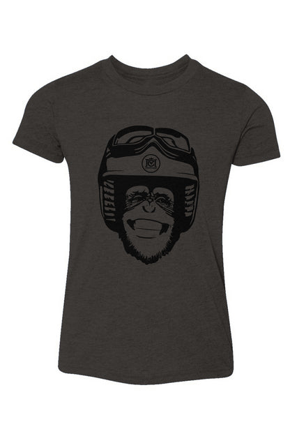 Moto Monkey Youth T-Shirt, moto monkey, monkey, chimp, chimpanzee, motorcycles, mw, motorbike, ride, riders, youth, kids, unisex, triblend, heather, kid's t-shirt, motorcycle lifestyle, humor, funny, cute shirt