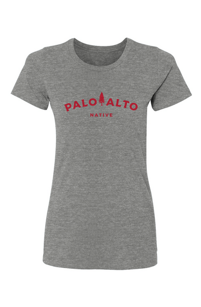 Palo Alto Native Women's T-Shirt, women, women's, ladies, fitted, soft, shirt, women's shirt, palo alto, silicon valley, stanford, native, university avenue, el palo alto, gunn high school, paly, historic, sf bay area, grey gray, athletic