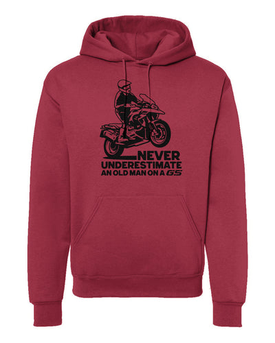 Red 'Never underestimate an old man on a GS' hoodie