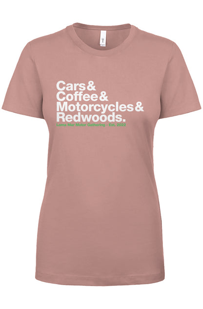 Cars & Coffee, Motorcycles & Redwoods Loma Mar Motor Gathering Women's T-Shirt