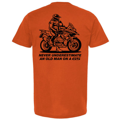 Never Underestimate an Old Man on a GS (v3) T-Shirt, bmw gs, gs, bmw motorcycles, adventure motorcycle, adv, motorbikes, old man, crown moto, motorcycle t-shirt, skilled, experienced, riders, touring