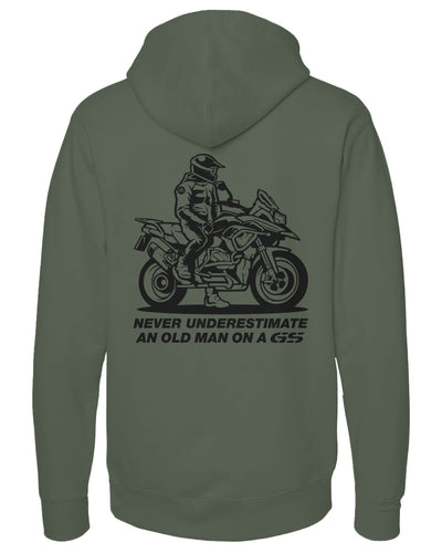 'Never underestimate an old man on a GS' hoodie from Crown Moto