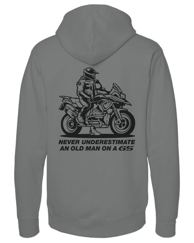 'Never underestimate an old man on a GS' hoodie from Crown Moto