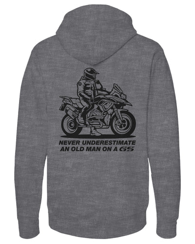 'Never underestimate an old man on a GS' hoodie from Crown Moto