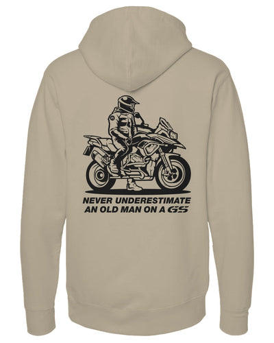 'Never underestimate an old man on a GS' hoodie from Crown Moto