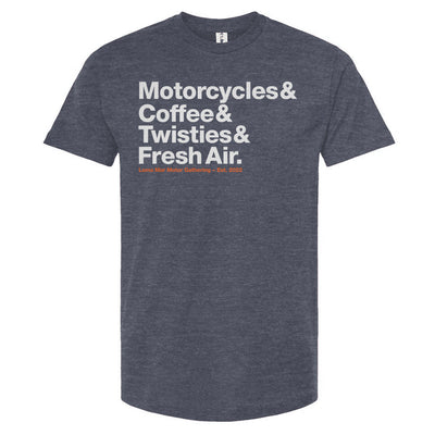 Loma Mar Motor Gathering Motorcycles and Coffee t-shirt by Crown Moto