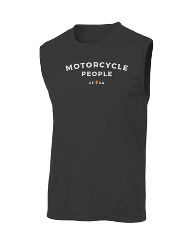 Motorcycle People Sleeveless T, workout shirt, sleeveless, tank top, moisture wicking, motorcycles, motorcycle lifestyle, motorbikes