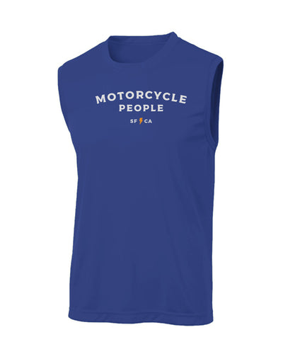 Motorcycle People Sleeveless T, workout shirt, sleeveless, tank top, moisture wicking, motorcycles, motorcycle lifestyle, motorbikes, royal blue