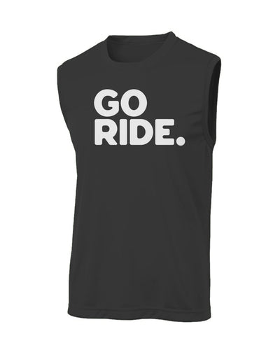 "Go Ride" Sleeveless T, workout shirt, sleeveless, tank top, moisture wicking, motorcycles, motorcycle lifestyle, motorbikes, moisture wicking, gym shirt, running shirt