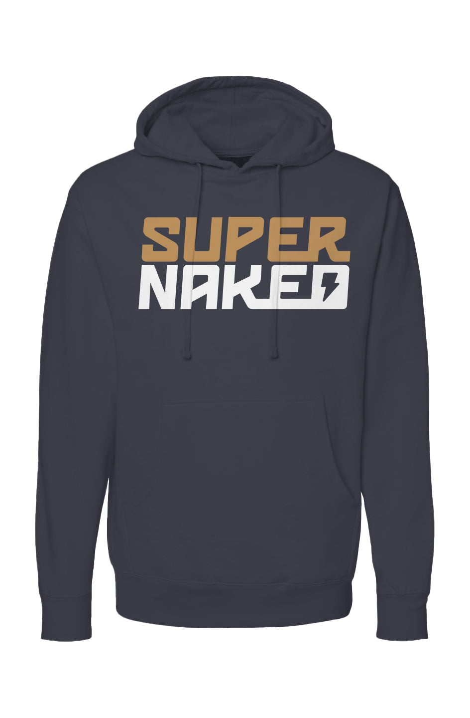 SUPERNAKED Gold & White Hoodie, naked bikes, streetfighter, super duke, mt10, ride naked, supernaked, navy blue hoodie