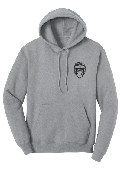 Moto Monkey Fleece Pullover Hoodie, grey, gray, heather gray, motorcycle lifestyle, motorbikes, motorcycle riders