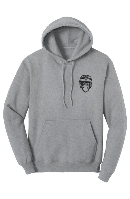 Moto Monkey Fleece Pullover Hoodie, grey, gray, heather gray, motorcycle lifestyle, motorbikes, motorcycle riders