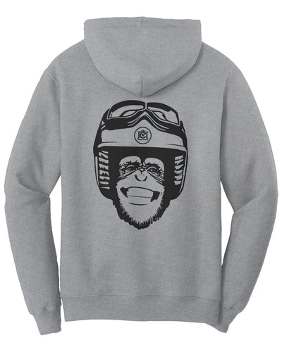 Moto Monkey Fleece Pullover Hoodie, grey, gray, heather gray, motorcycle lifestyle, motorbikes, motorcycle riders