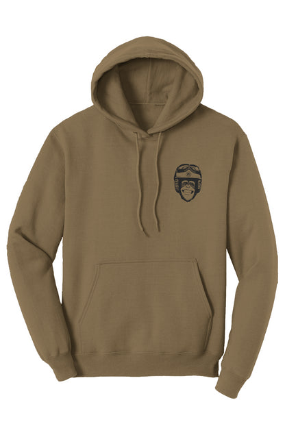 Moto Monkey Fleece Pullover Hoodie, brown, earthtone, motorcycle lifestyle, motorbikes, motorcycle riders