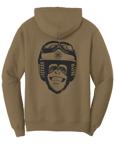 Moto Monkey Fleece Pullover Hoodie, brown, earthtone, motorcycle lifestyle, motorbikes, motorcycle riders