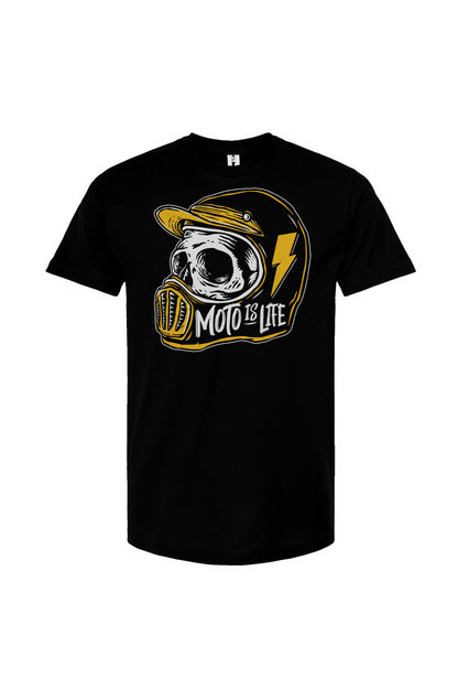 Moto is Life - Skull T-Shirt in black, motorcycle lifestyle, gifts for riders, motocross, supermoto