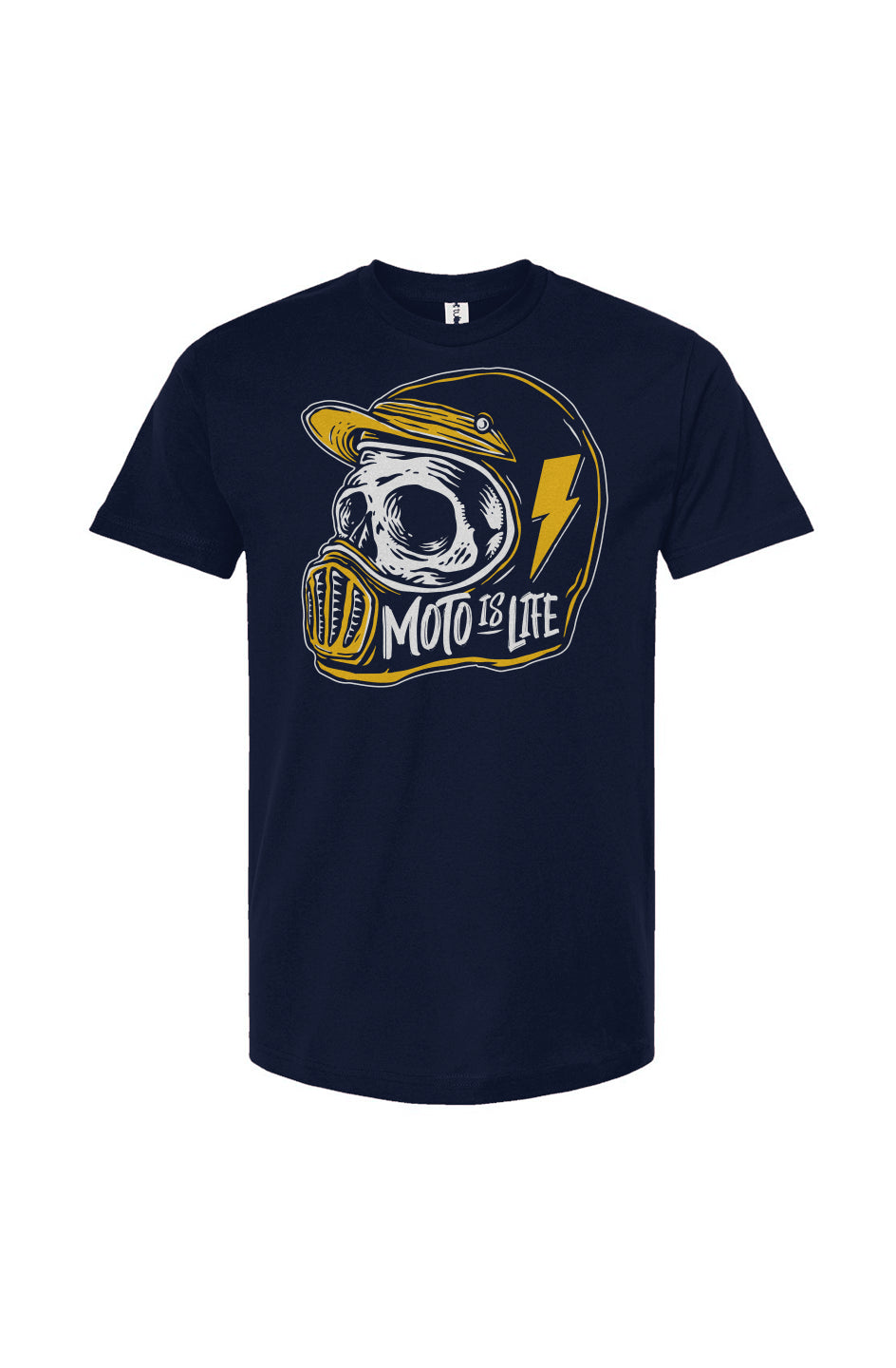 Moto is Life - Skull T-Shirt in navy, motorcycle lifestyle, gifts for riders, motocross, supermoto