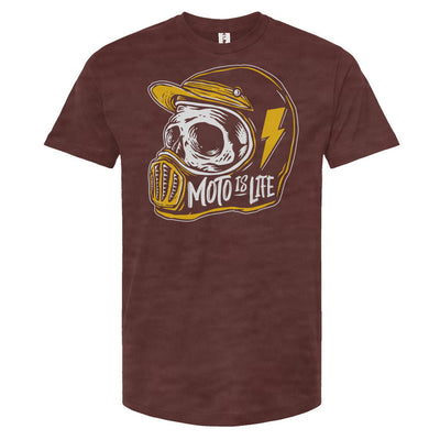 Moto is Life - Skull T-Shirt in heather burgundy, motorcycle lifestyle, gifts for riders, motocross, supermoto