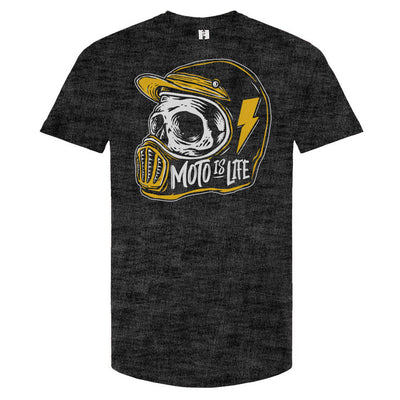 Moto is Life - Skull T-Shirt in heather charcoal, motorcycle lifestyle, gifts for riders, motocross, supermoto