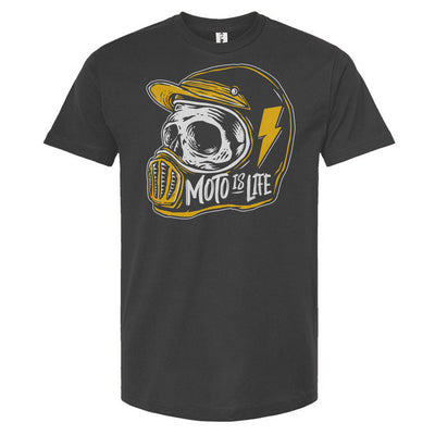 Moto is Life - Skull T-Shirt in charcoal, motorcycle lifestyle, gifts for riders, motocross, supermoto