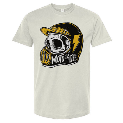 Moto is Life - Solid Skull T-Shirt design on natural shirt, motorcycles, motorbikes, ride for life, crown moto