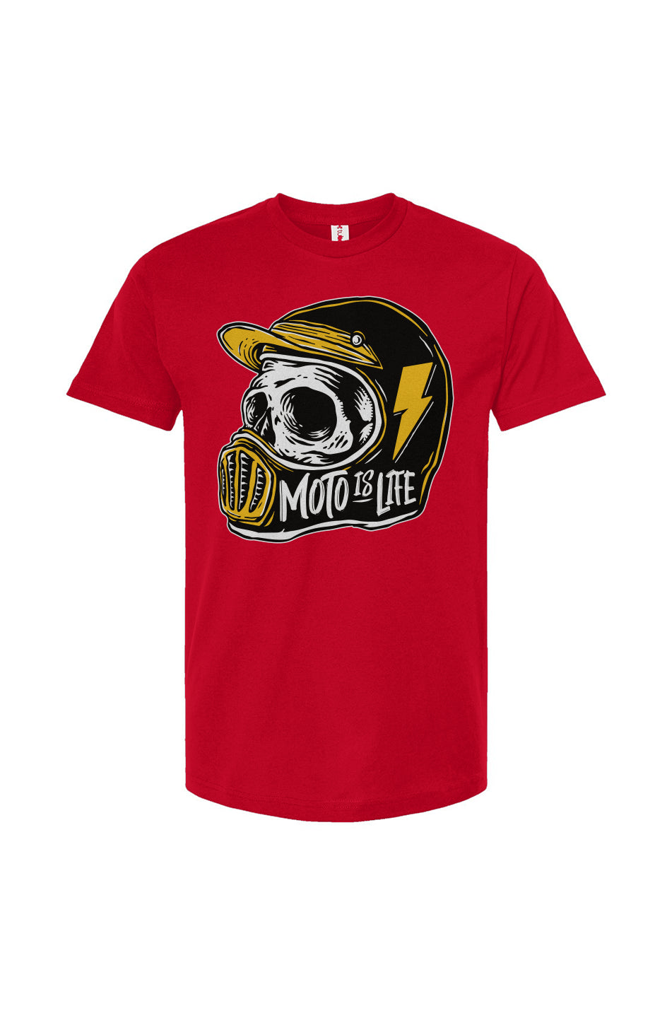 Moto is Life - Solid Skull T-Shirt design on red shirt, motorcycles, motorbikes, ride for life, crown moto