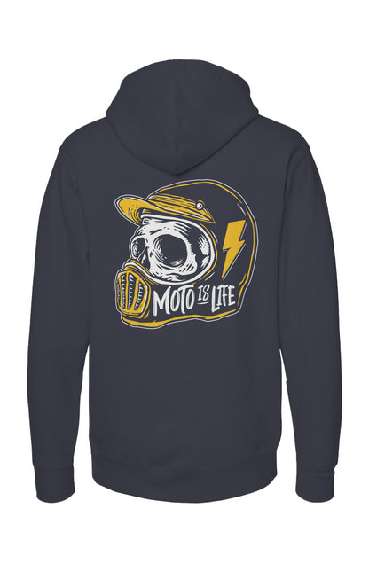 Moto is Life Skull Pullover Hoodie, motorcycle lifestyle, supermoto, mx, motocross, motorcycles, gifts for riders, skull, dirtbikes, illustration