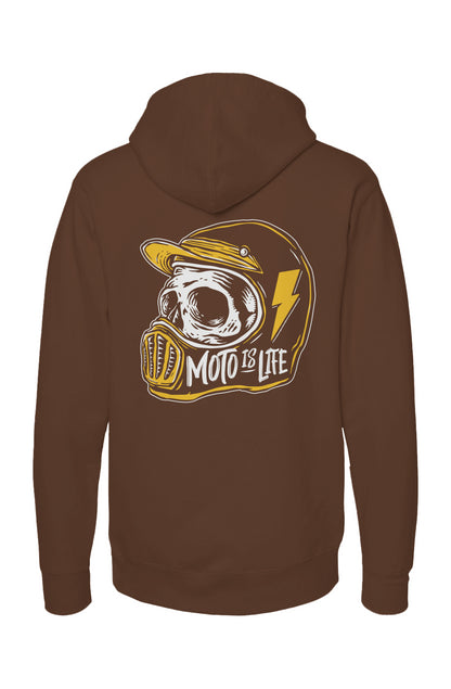 Moto is Life Skull Pullover Hoodie, motorcycle lifestyle, supermoto, mx, motocross, motorcycles, gifts for riders, skull, dirtbikes, illustration