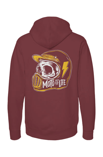 Moto is Life Skull Pullover Hoodie, motorcycle lifestyle, supermoto, mx, motocross, motorcycles, gifts for riders, skull, dirtbikes, illustration