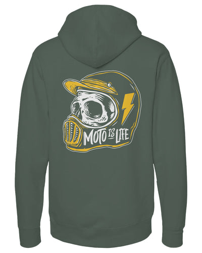Moto is Life Skull Pullover Hoodie, motorcycle lifestyle, supermoto, mx, motocross, motorcycles, gifts for riders, skull, dirtbikes, illustration