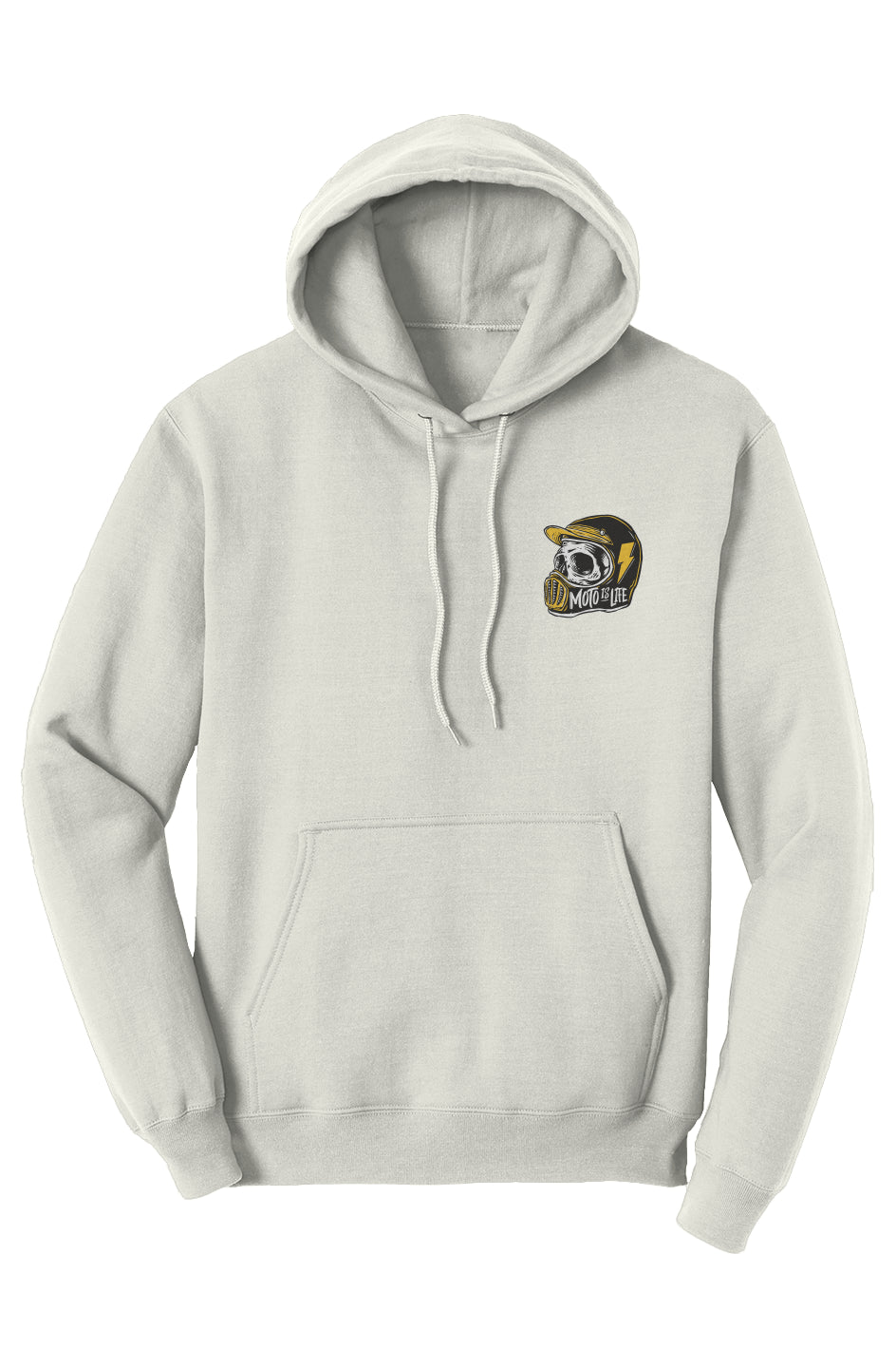 Moto is Life Solid Skull pullover hoodie, motorcycle lifestyle, moto hoodie, motocross, supermoto, skull, riders, gifts for riders, natural, off white motorcycle hoodie