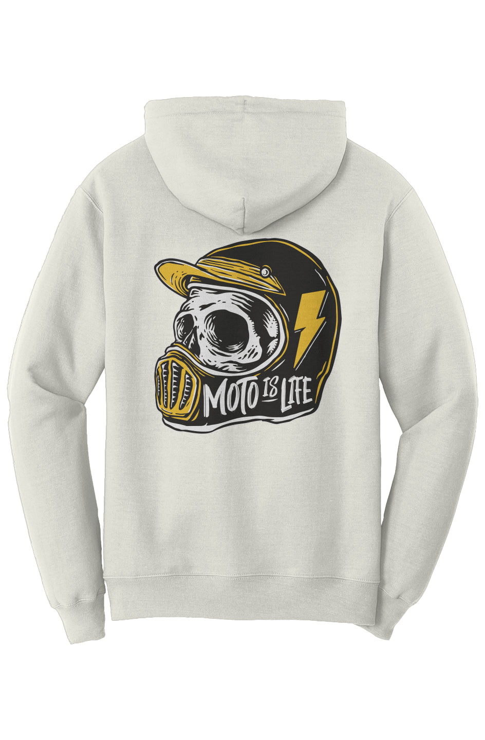 Moto is Life Solid Skull pullover hoodie, motorcycle lifestyle, moto hoodie, motocross, supermoto, skull, riders, gifts for riders, natural, off white motorcycle hoodie