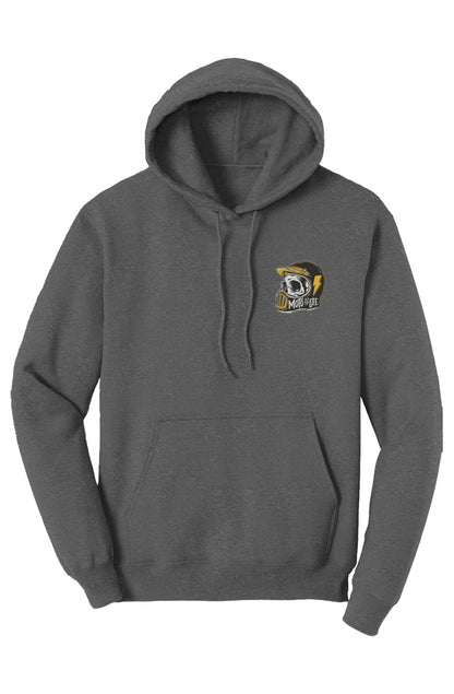 Moto is Life Solid Skull pullover hoodie, motorcycle lifestyle, moto hoodie, motocross, supermoto, skull, riders, gifts for riders, gray, grey motorcycle hoodie