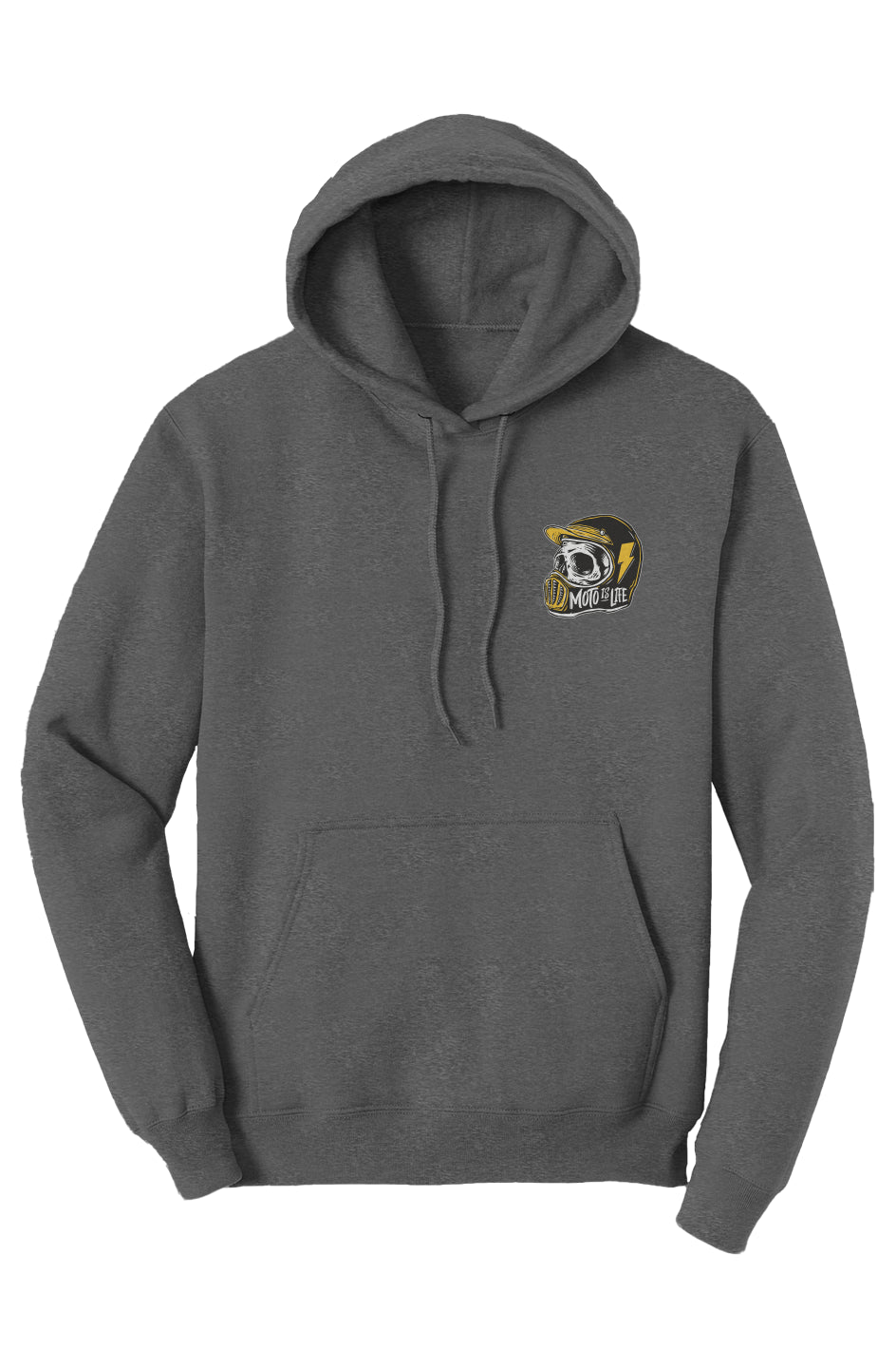 Moto is Life Solid Skull pullover hoodie, motorcycle lifestyle, moto hoodie, motocross, supermoto, skull, riders, gifts for riders, gray, grey motorcycle hoodie