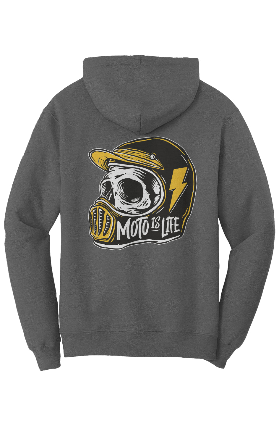 Moto is Life Solid Skull pullover hoodie, motorcycle lifestyle, moto hoodie, motocross, supermoto, skull, riders, gifts for riders, gray, grey motorcycle hoodie