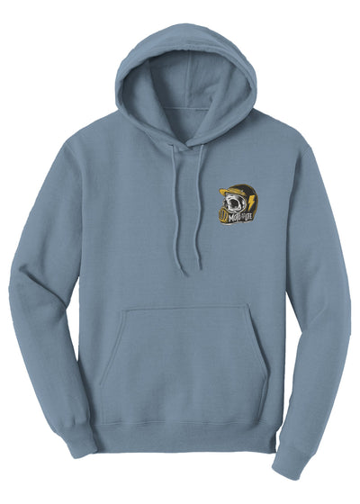Moto is Life Solid Skull pullover hoodie, motorcycle lifestyle, moto hoodie, motocross, supermoto, skull, riders, gifts for riders, steel blue motorcycle hoodie