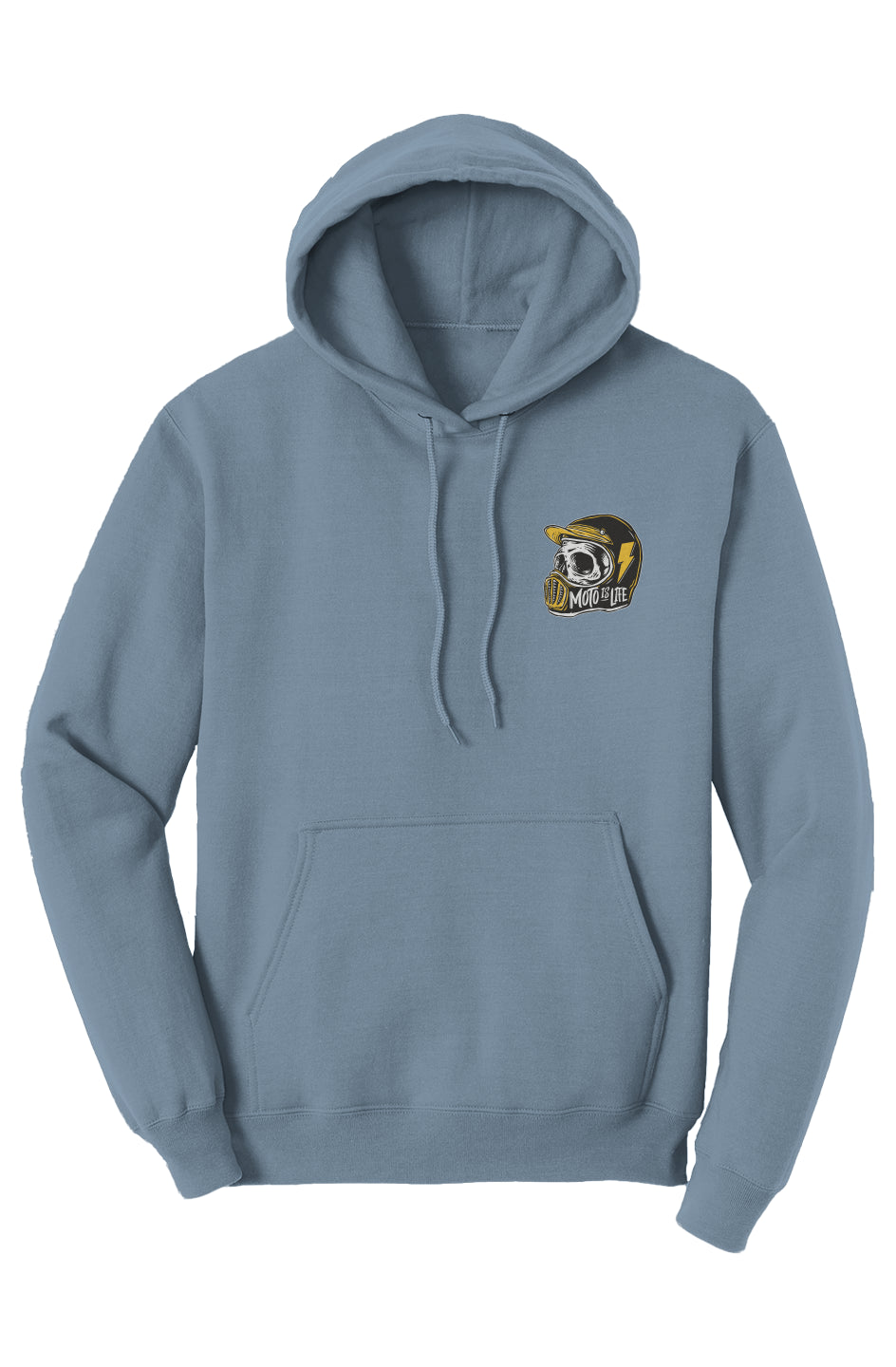 Moto is Life Solid Skull pullover hoodie, motorcycle lifestyle, moto hoodie, motocross, supermoto, skull, riders, gifts for riders, steel blue motorcycle hoodie