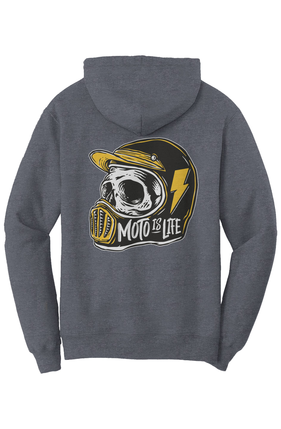 Moto is Life Solid Skull pullover hoodie, motorcycle lifestyle, moto hoodie, motocross, supermoto, skull, riders, gifts for riders, light navy motorcycle hoodie